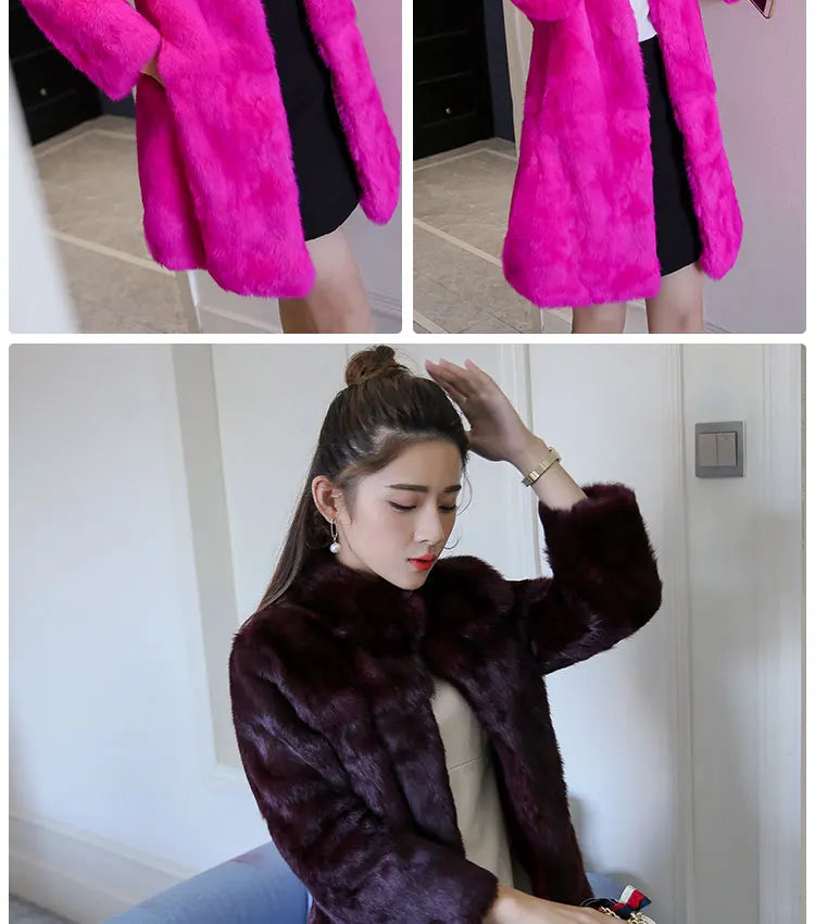 Abrigo Piel Conejo Mujer Real - Abrigo Largo Completo Invierno