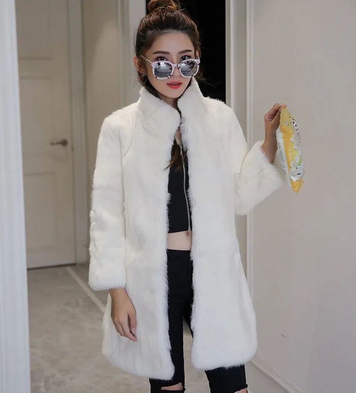 Abrigo Piel Conejo Mujer Real - Abrigo Largo Completo Invierno
