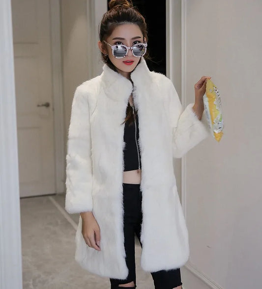 Abrigo Piel Conejo Mujer Real - Abrigo Largo Completo Invierno