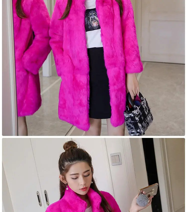 Abrigo Piel Conejo Mujer Real - Abrigo Largo Completo Invierno