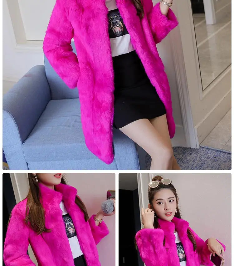 Abrigo Piel Conejo Mujer Real - Abrigo Largo Completo Invierno
