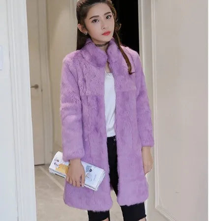 Abrigo Piel Conejo Mujer Real - Abrigo Largo Completo Invierno