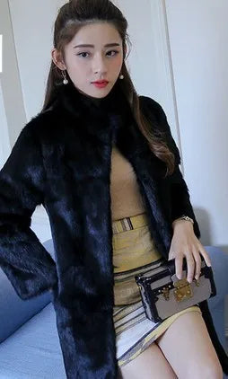 Abrigo Piel Conejo Mujer Real - Abrigo Largo Completo Invierno