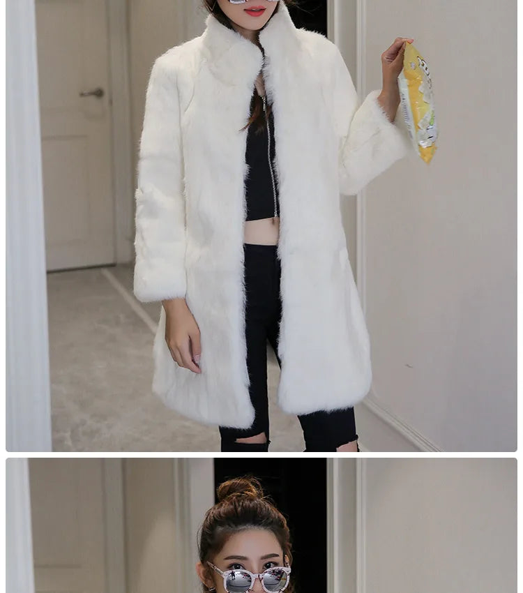 Abrigo Piel Conejo Mujer Real - Abrigo Largo Completo Invierno