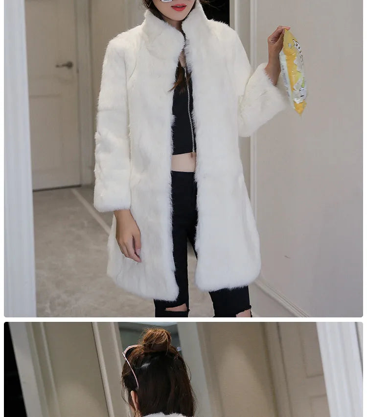 Abrigo Piel Conejo Mujer Real - Abrigo Largo Completo Invierno