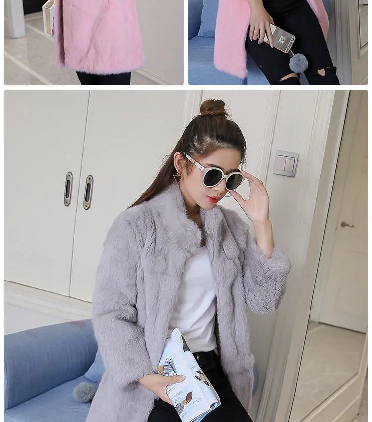 Abrigo Piel Conejo Mujer Real - Abrigo Largo Completo Invierno