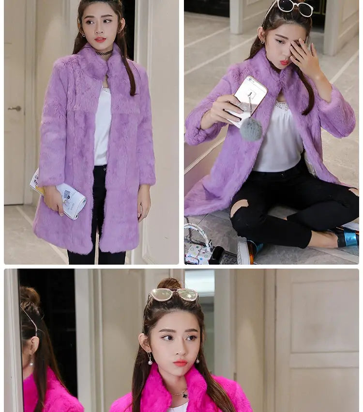 Abrigo Piel Conejo Mujer Real - Abrigo Largo Completo Invierno