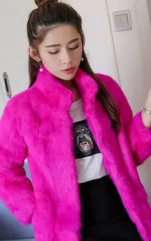 Abrigo Piel Conejo Mujer Real - Abrigo Largo Completo Invierno