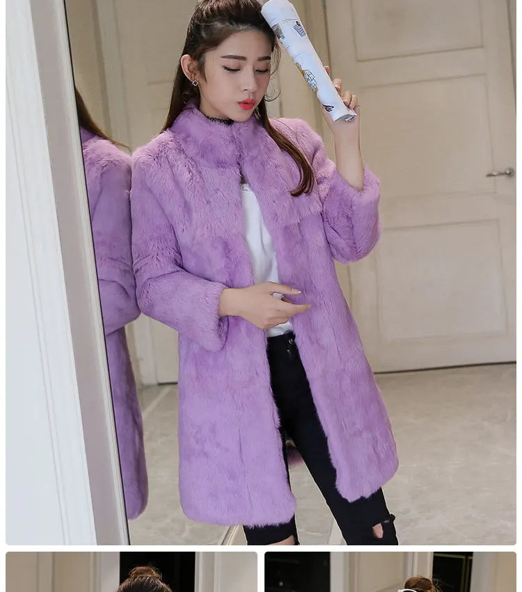 Abrigo Piel Conejo Mujer Real - Abrigo Largo Completo Invierno
