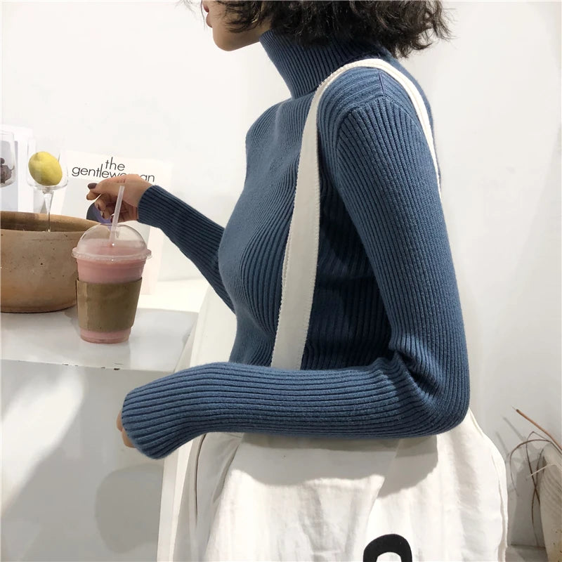 Jersey Cuello Alto Mujer 2025 - Suéter Coreano Slim Otoño Invierno
