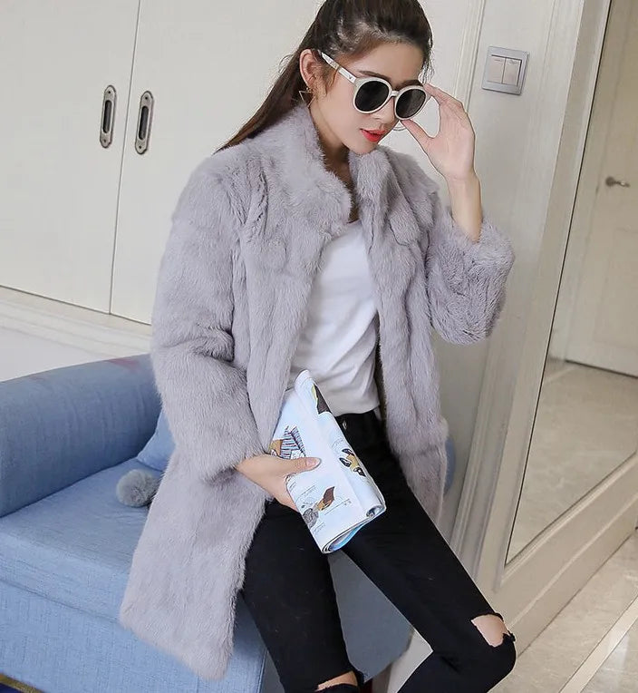 Abrigo Piel Conejo Mujer Real - Abrigo Largo Completo Invierno