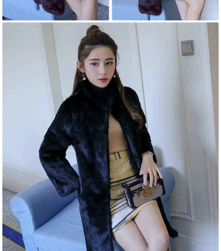 Abrigo Piel Conejo Mujer Real - Abrigo Largo Completo Invierno