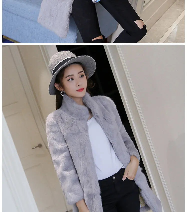 Abrigo Piel Conejo Mujer Real - Abrigo Largo Completo Invierno