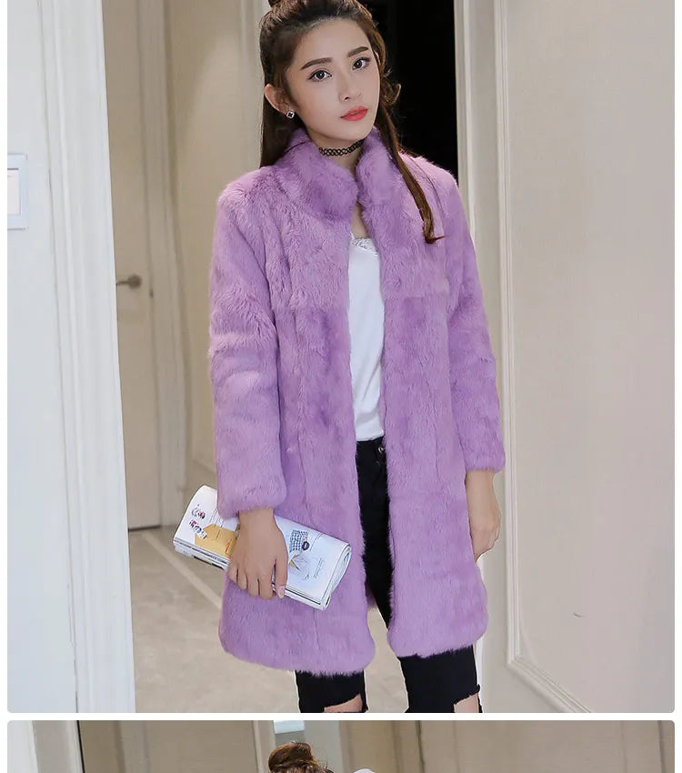 Abrigo Piel Conejo Mujer Real - Abrigo Largo Completo Invierno