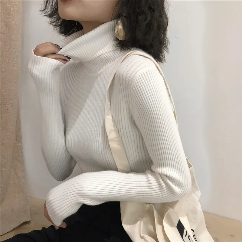 Jersey Cuello Alto Mujer 2025 - Suéter Coreano Slim Otoño Invierno