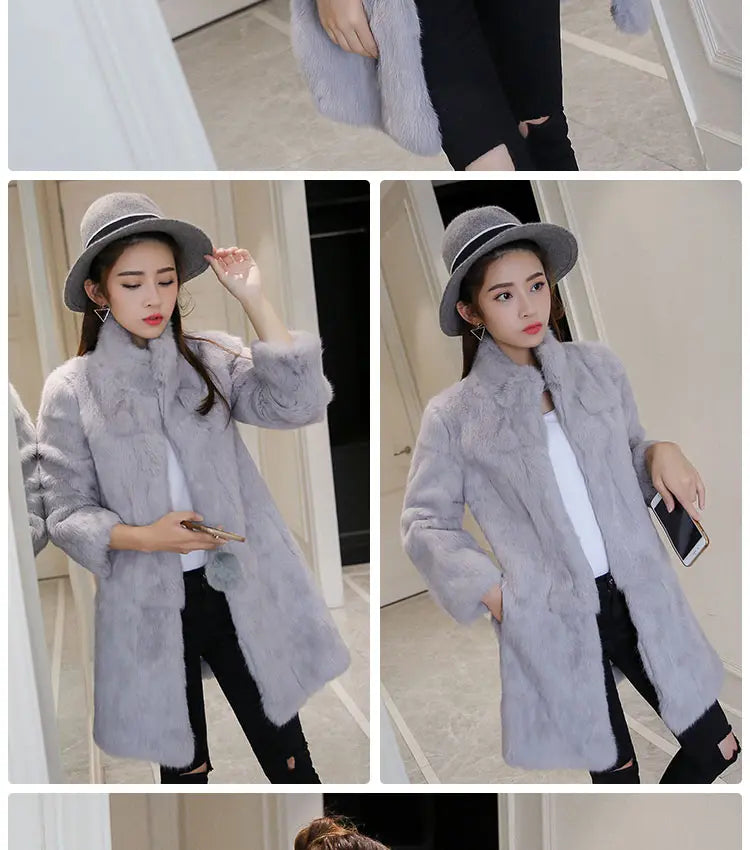 Abrigo Piel Conejo Mujer Real - Abrigo Largo Completo Invierno