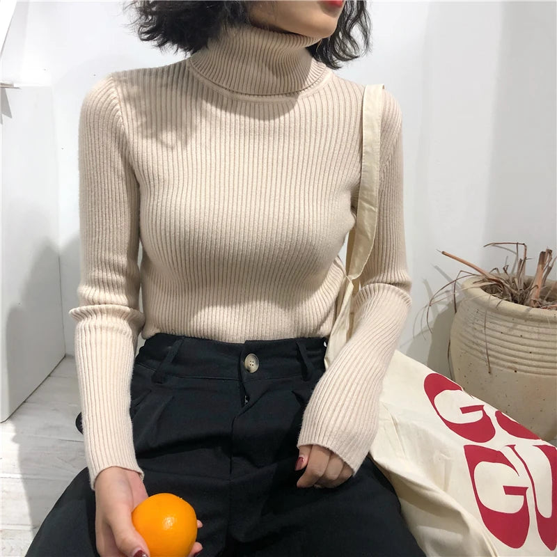 Jersey Cuello Alto Mujer 2025 - Suéter Coreano Slim Otoño Invierno