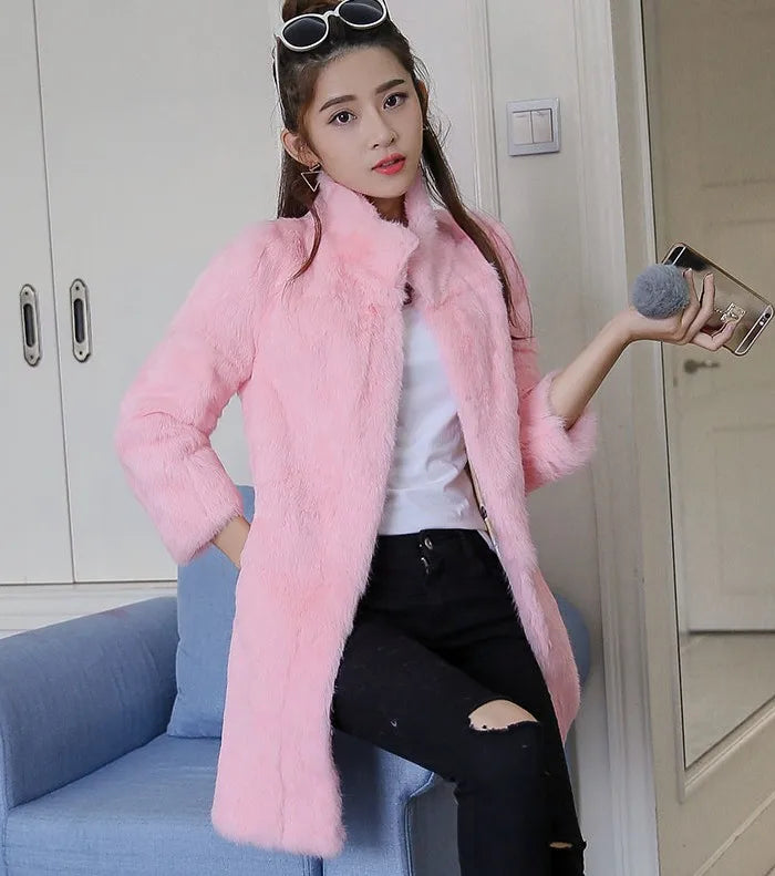 Abrigo Piel Conejo Mujer Real - Abrigo Largo Completo Invierno