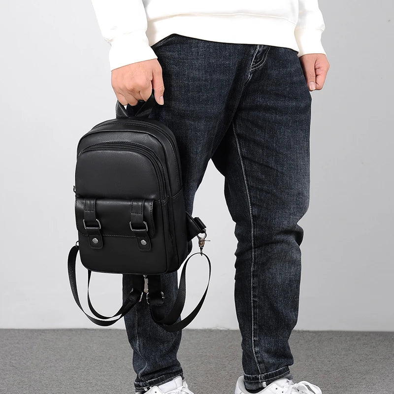 Mochila Pecho Pequeña Hombre Cuero PU - Bolsa Hombro Business Casual Crossbody