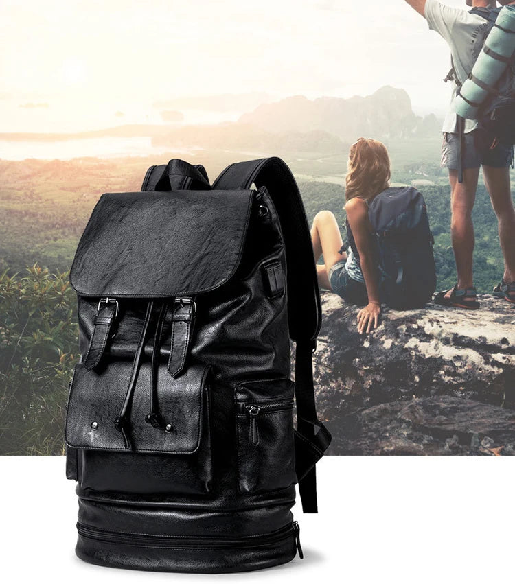 Mochila Preppy Hombre Cuero PU - Alta Capacidad Fashion Casual Viaje Escolar