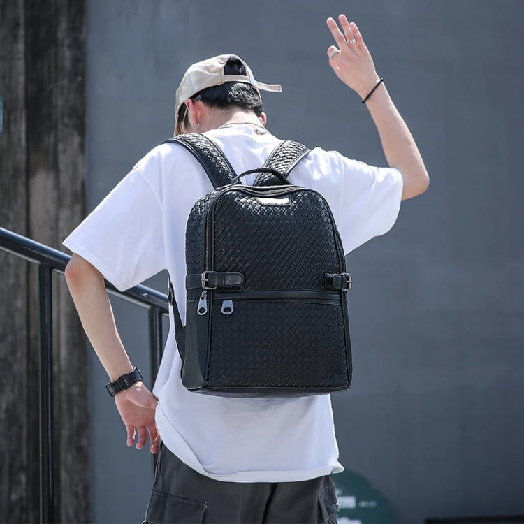 Mochila Vintage Cuero Cordero Tejida - Casual Portátil Unisex Viaje Suave