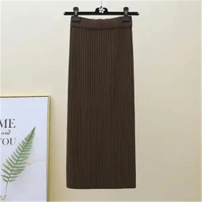 Falda Oficina Mujer Invierno - Falda Punto Lápiz Cintura Alta Negra Cálida