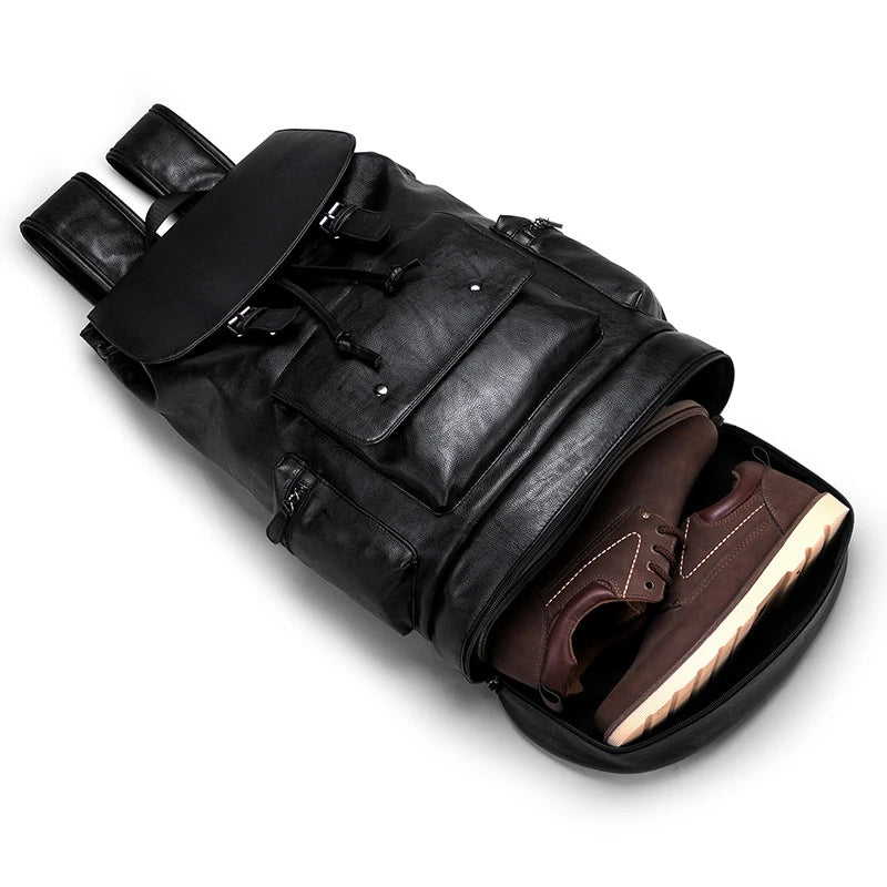 Mochila Preppy Hombre Cuero PU - Alta Capacidad Fashion Casual Viaje Escolar