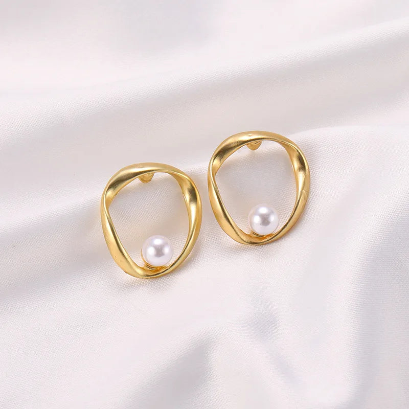 Pendientes Círculo Grande Dorado - Minimalistas Geométricos Redondos Mujer