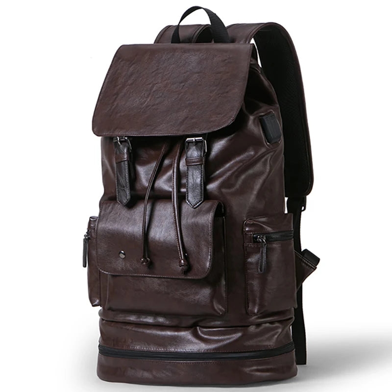 Mochila Preppy Hombre Cuero PU - Alta Capacidad Fashion Casual Viaje Escolar