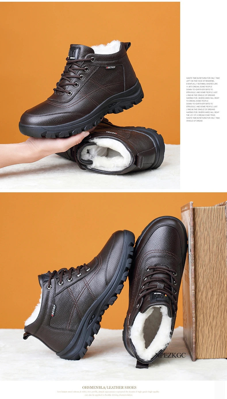 Botas Invierno Hombre Cuero Lana - Botines Cálidos Nieve Outdoor Impermeables