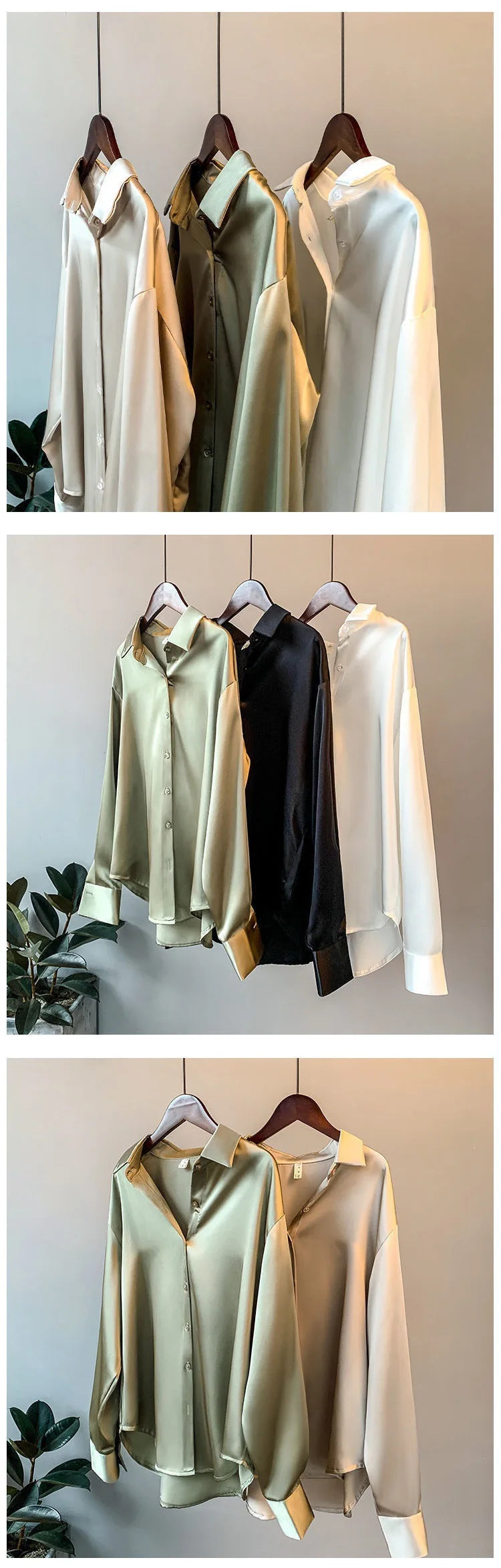 Blusa Seda Mujer Holgada - Camisa Casual Manga Larga Botones