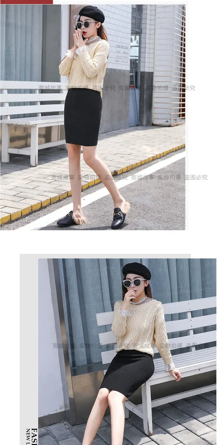 Falda Oficina Mujer Invierno - Falda Punto Lápiz Cintura Alta Negra Cálida