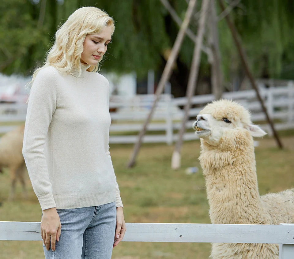 Suéter Mujer Lana Merino 100% - Jersey Cuello Alto Y2K Invierno