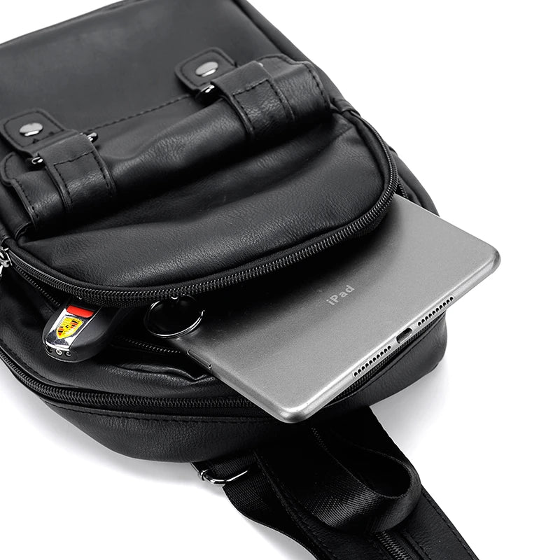 Mochila Pecho Pequeña Hombre Cuero PU - Bolsa Hombro Business Casual Crossbody