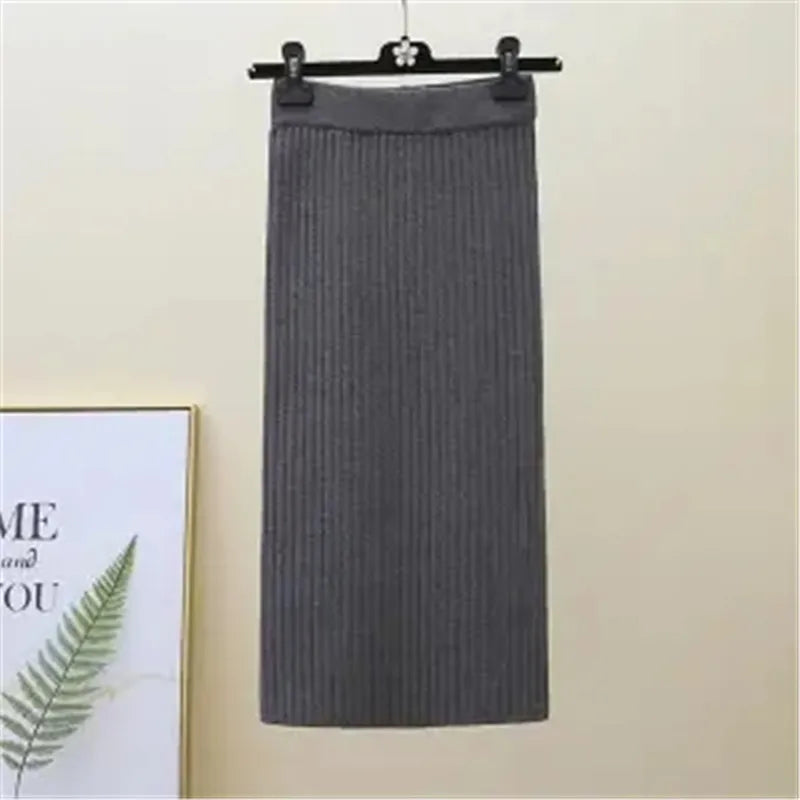 Falda Oficina Mujer Invierno - Falda Punto Lápiz Cintura Alta Negra Cálida