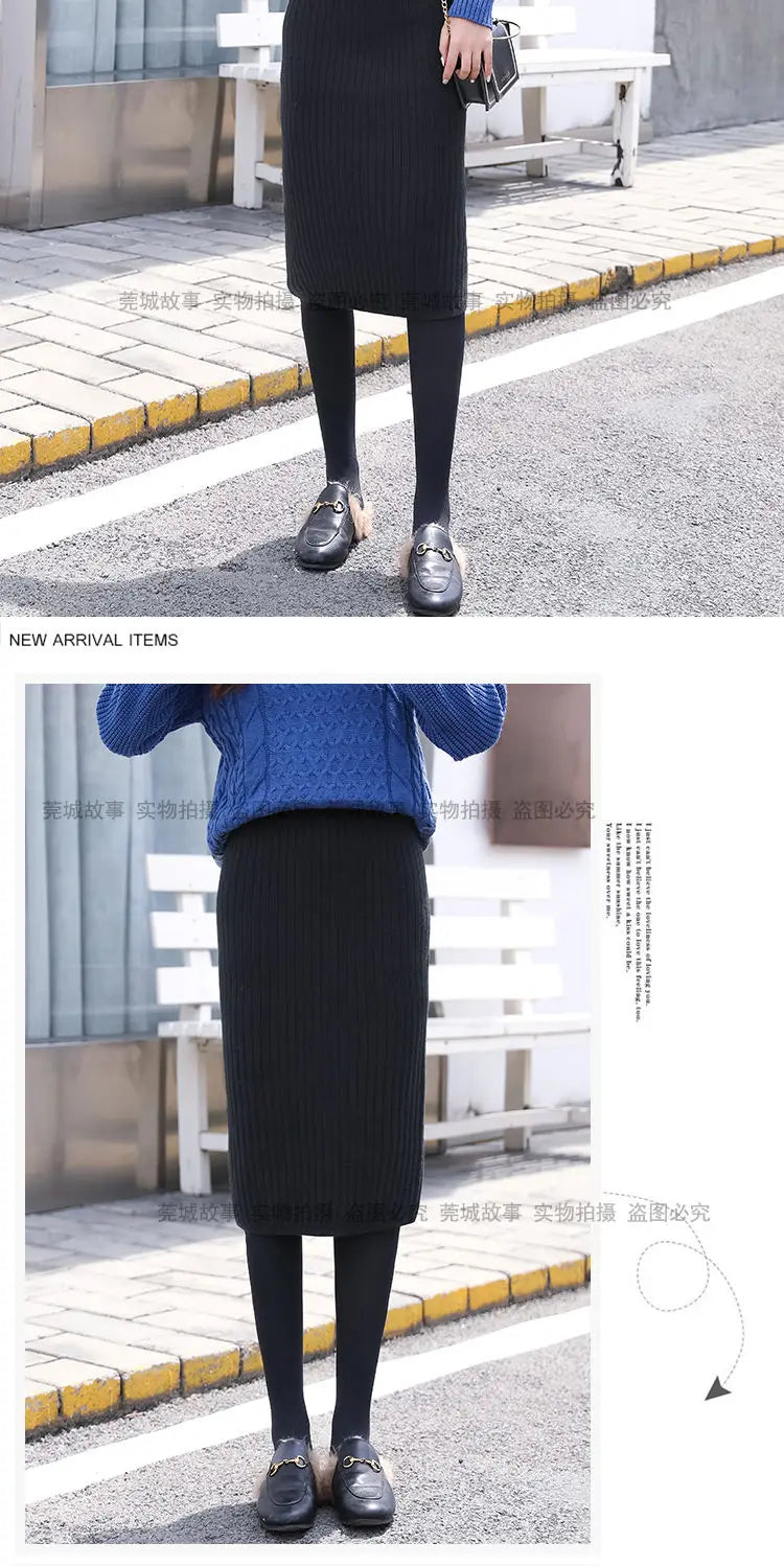 Falda Oficina Mujer Invierno - Falda Punto Lápiz Cintura Alta Negra Cálida