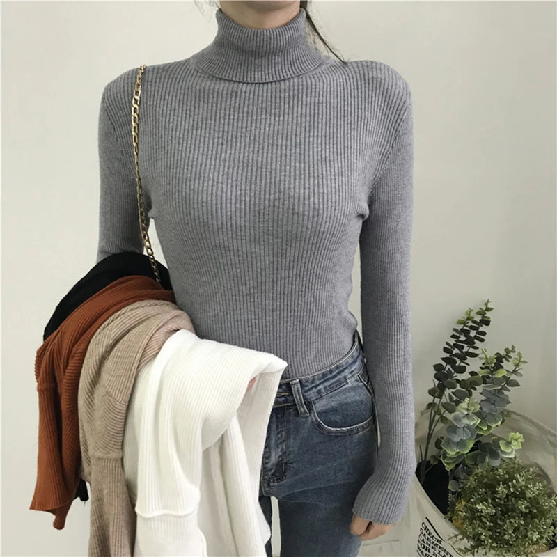 Jersey Cuello Alto Mujer 2025 - Suéter Coreano Slim Otoño Invierno