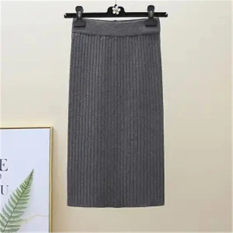 Falda Oficina Mujer Invierno - Falda Punto Lápiz Cintura Alta Negra Cálida