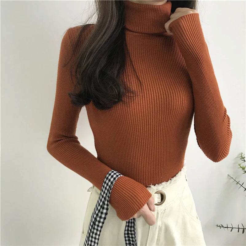 Jersey Cuello Alto Mujer 2025 - Suéter Coreano Slim Otoño Invierno