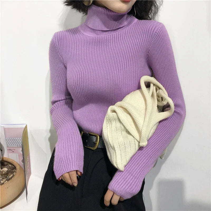 Jersey Cuello Alto Mujer 2025 - Suéter Coreano Slim Otoño Invierno