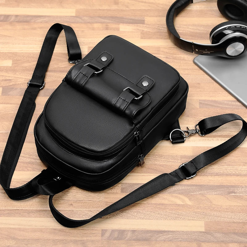 Mochila Pecho Pequeña Hombre Cuero PU - Bolsa Hombro Business Casual Crossbody