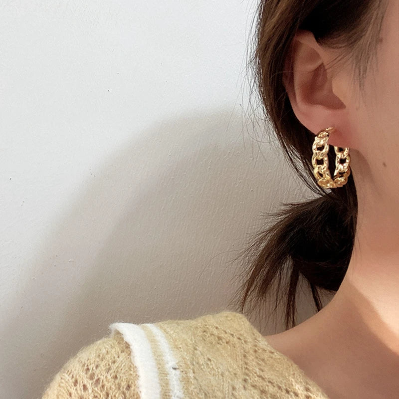 Pendientes Círculo Grande Dorado - Minimalistas Geométricos Redondos Mujer