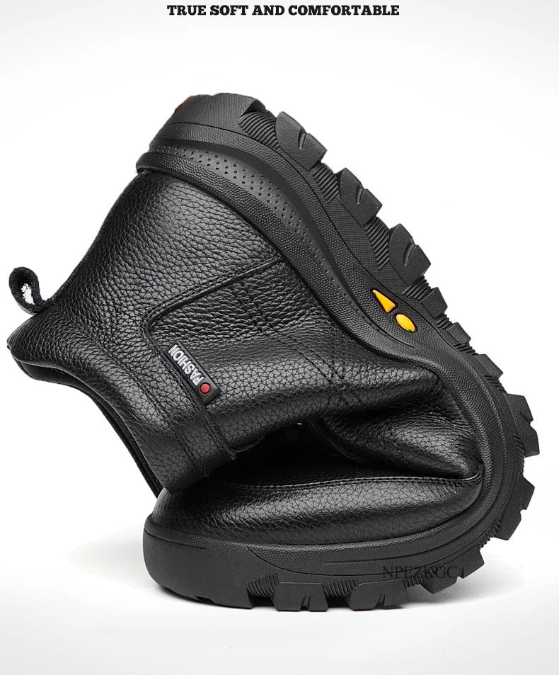 Botas Invierno Hombre Cuero Lana - Botines Cálidos Nieve Outdoor Impermeables