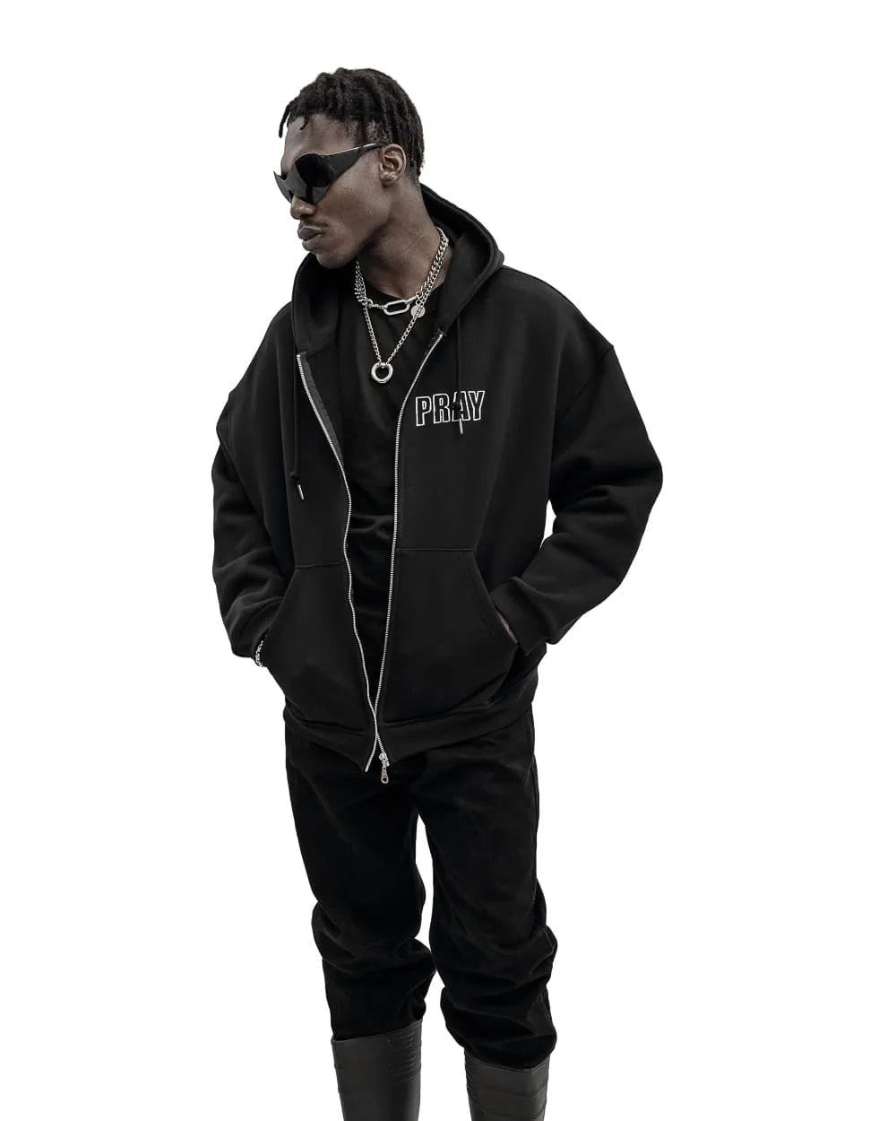 Sudadera Zip Up Hip Hop Unisex - Hoodie Pray Graphic Oversized Y2K