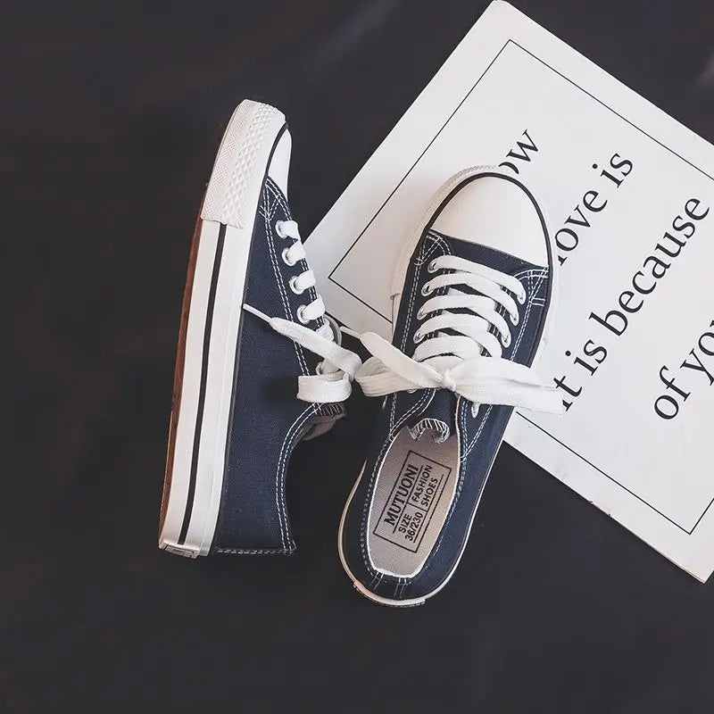 Zapatos Canvas Mujer Blancos - Zapatillas Planas Cordones Primavera 2025