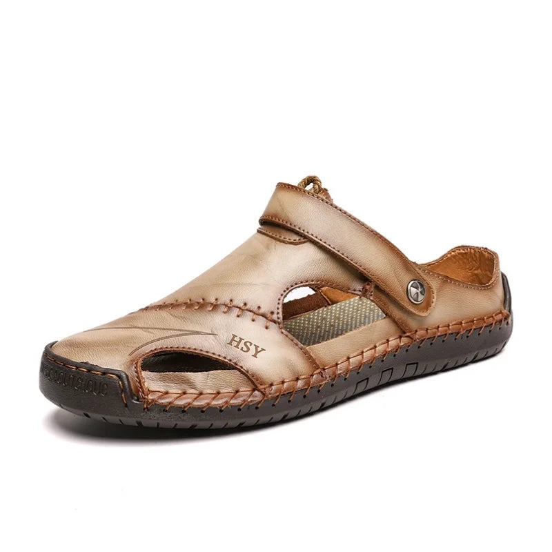 Sandalias Hombre Cuero Verano 2025 - Clásicas Romanas Outdoor Playa Chanclas Goma Trekking