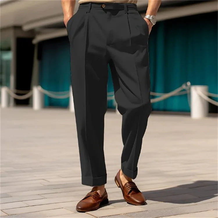 Pantalones Hombre Formales Rectos - Cintura Media Botones Cómodos Outdoor Casual