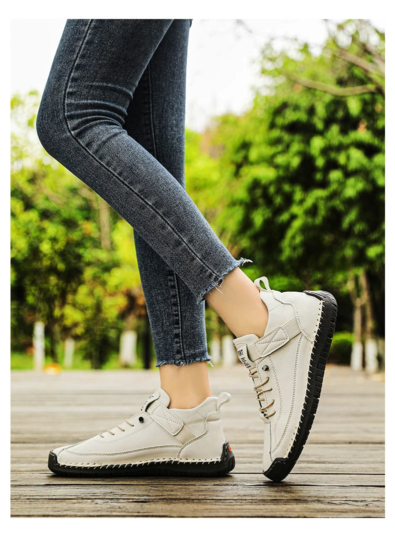 Sneakers Piel Mujer Artesanales - Zapatillas Mid-Top Slip-On Loafers Casual