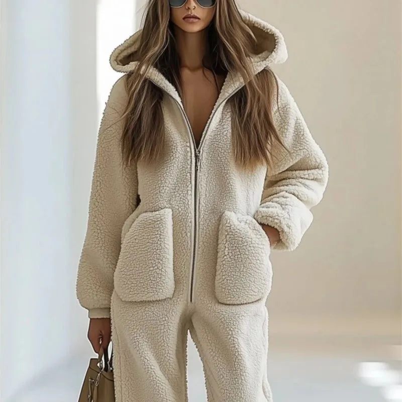 Mono Mujer Capucha Felpa Invierno - Jumpsuit Cremallera Bolsillos Cálido