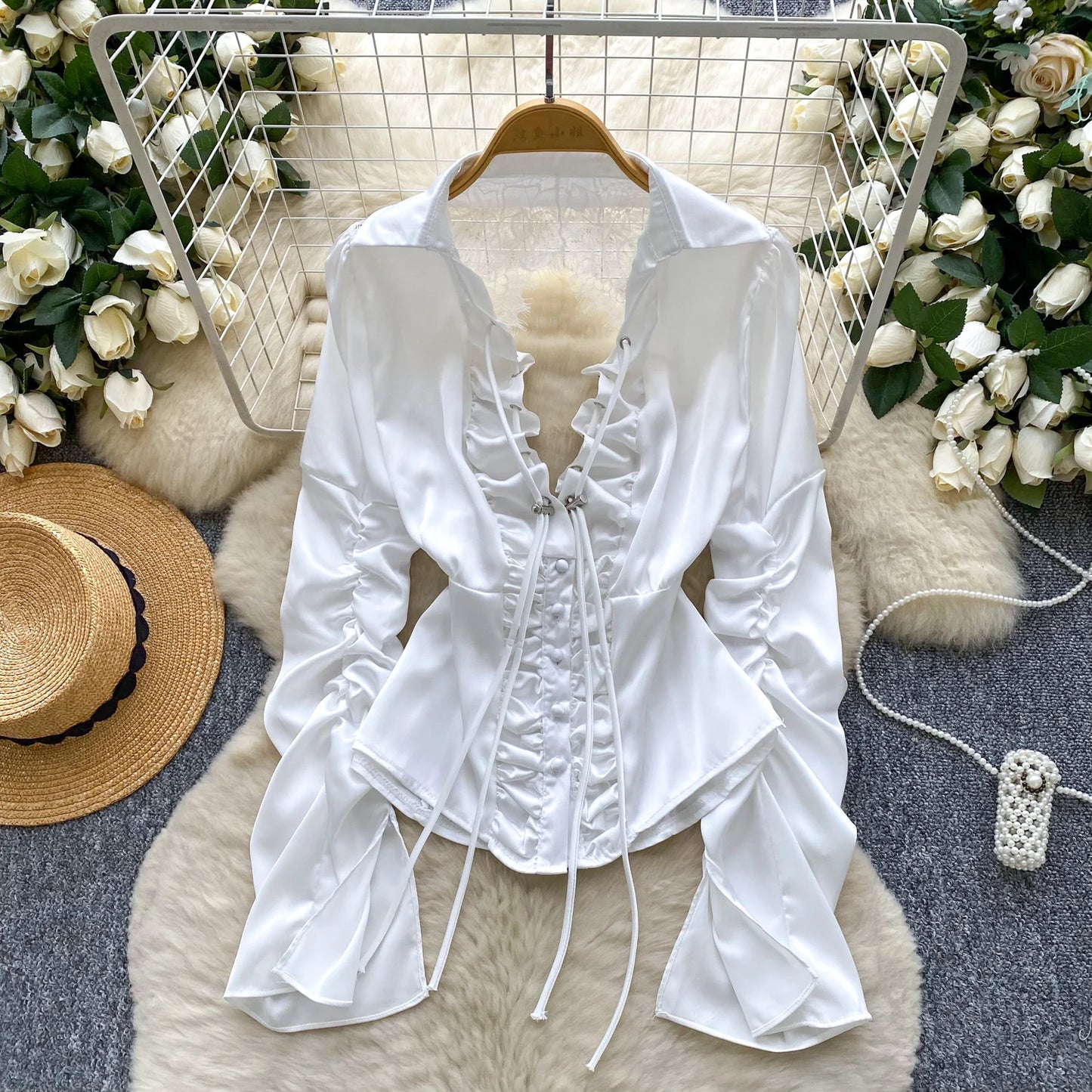 Blusa Mujer Sexy Encaje 2025 - Camisa Satén Cuello V Espalda Descubierta